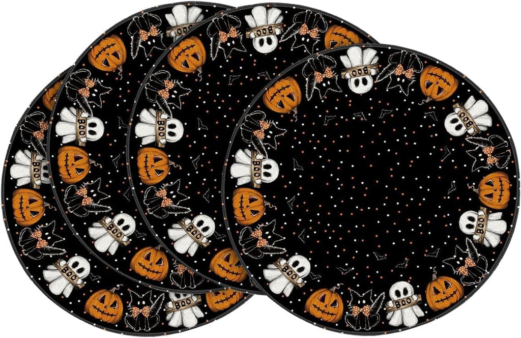 Artoid Mode Ghost Cat Halloween Round Placemats Set of 4-14 Inch