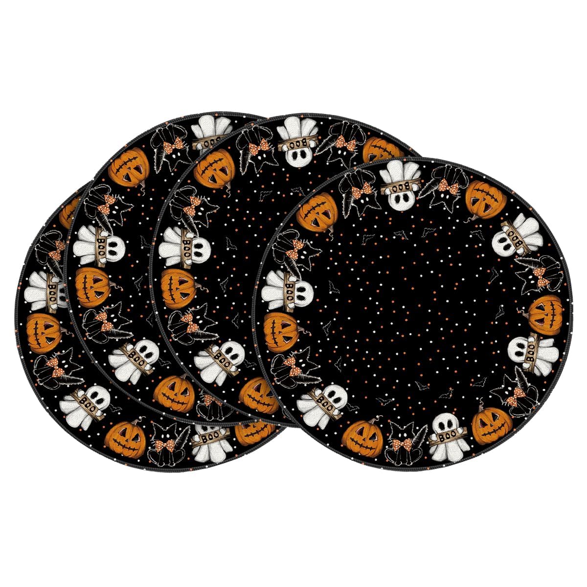 Artoid Mode Ghost Cat Halloween Round Placemats Set of 4-14 Inch