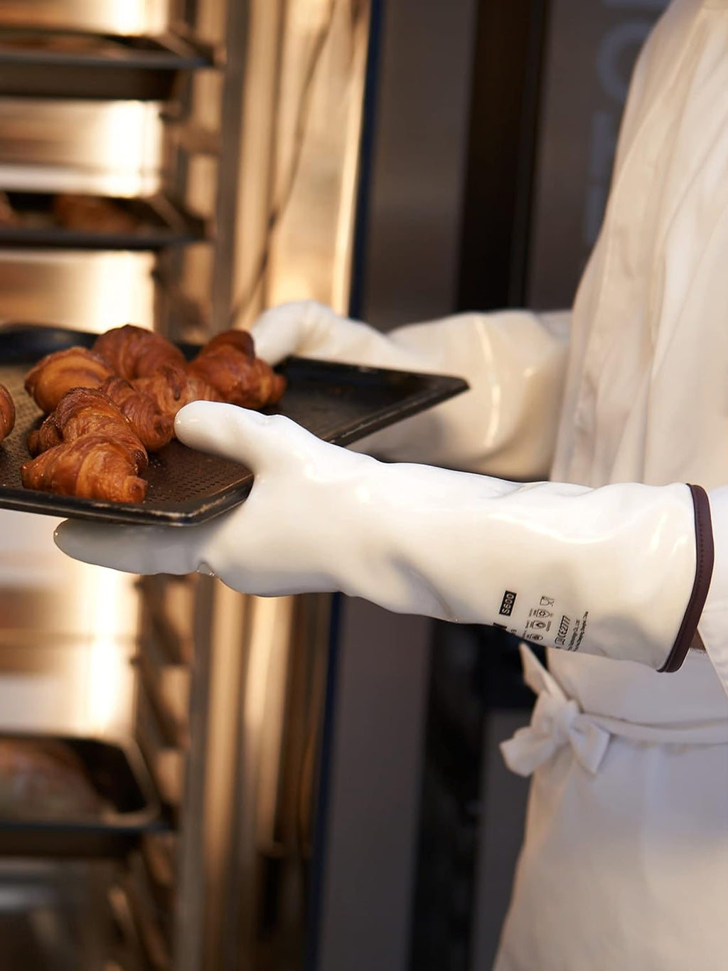 LANON 15" Liquid Silicone Oven Mitts,Heat Resistant,CoralAir Liner,White,M