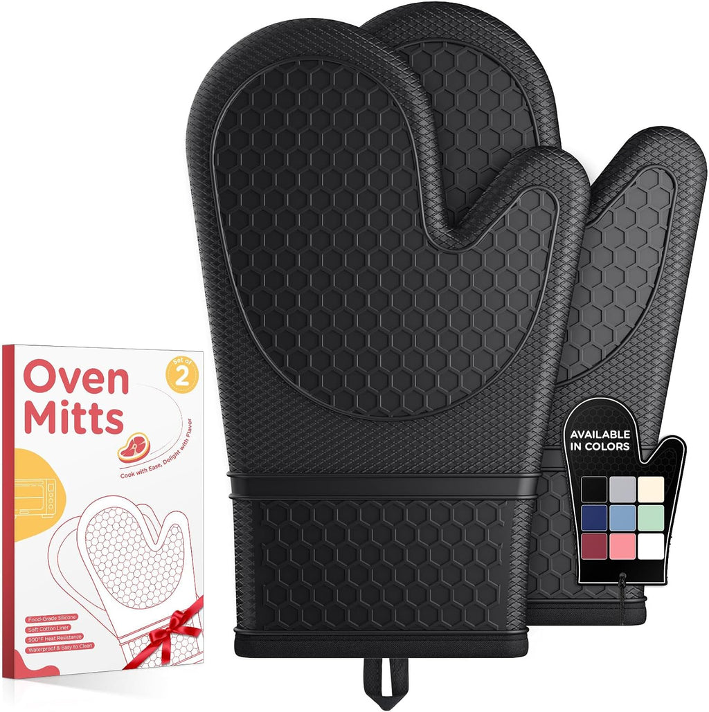 Kitsure Silicone Oven Mitts, Kitchen Gadgets, Apartment Essentials, Black