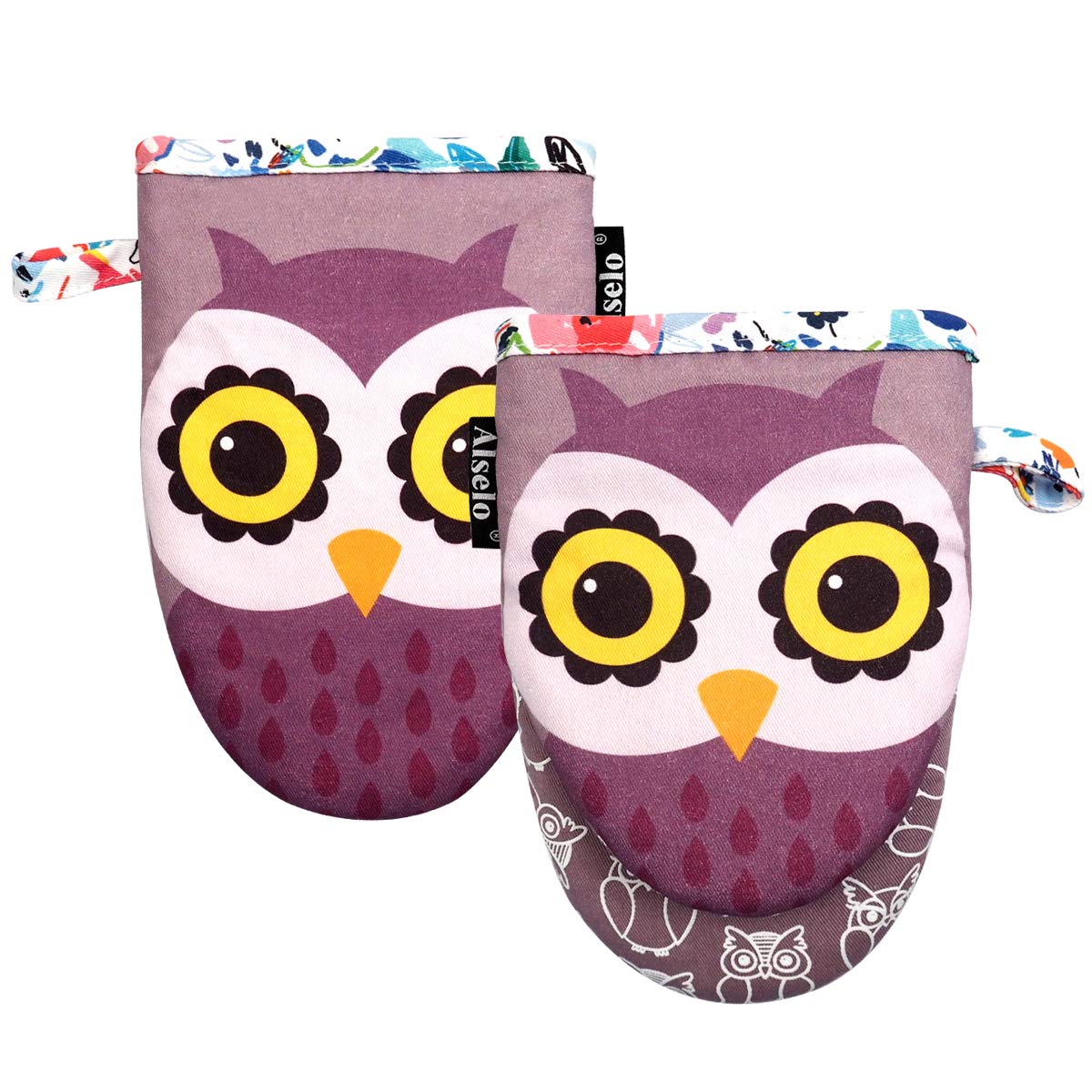 Alselo Oven Mitts 1 Pair, Silicone Printed Kitchen Mittens,7"x13.5"