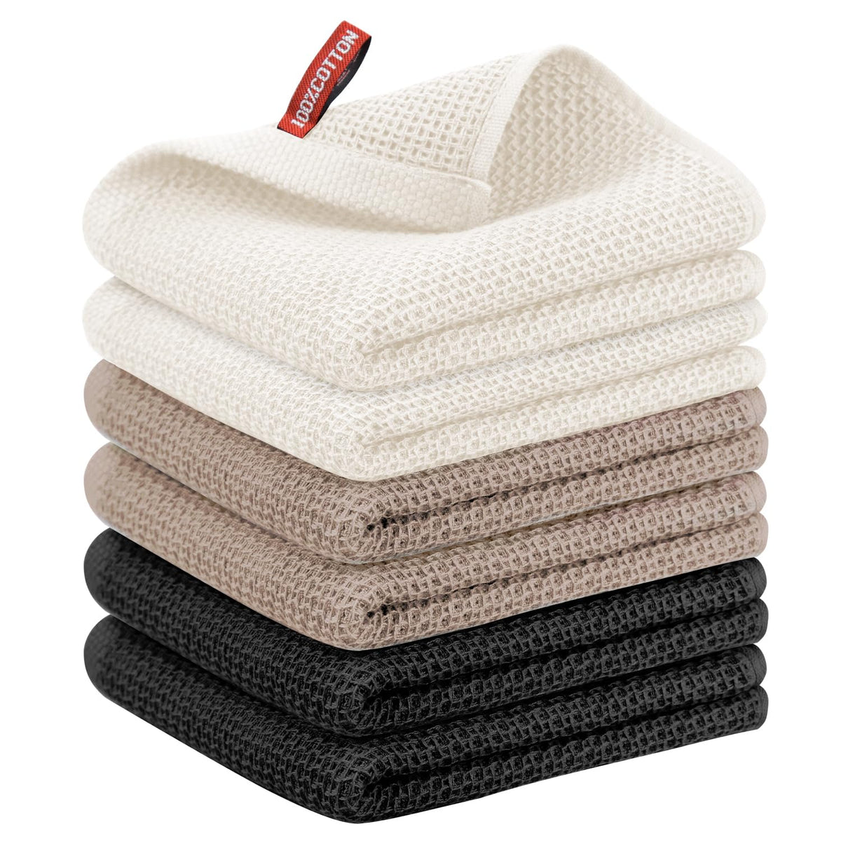 Nialnant 6 Pack Kitchen Towels and Dishcloths Sets,100% Cotton Soft Absorbent Quick Drying Dish Towels for Kitchen,Washing Dishes,12x12 Inches, Multi Color
