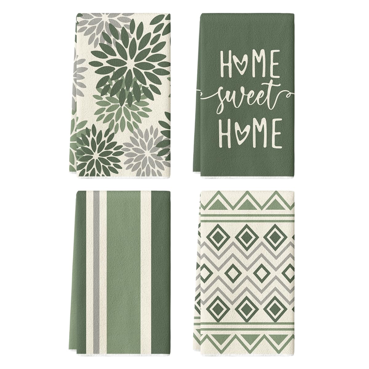Artoid Mode Grey Home Sweet Home Stripes Boho Spring Kitchen Towels Dish Towels, 18x26 Inch Farmhouse Summer Decoration Hand Towels Set of 4