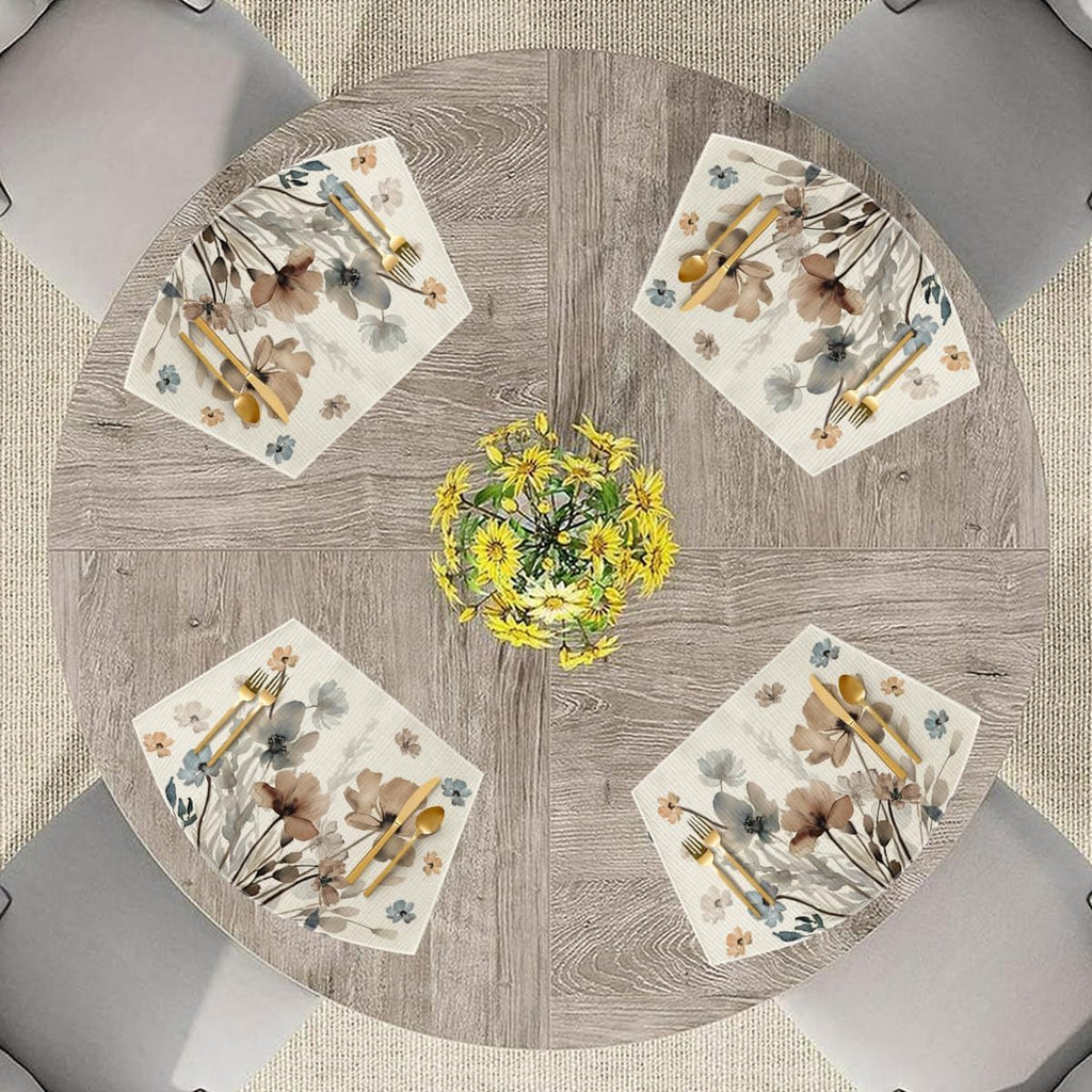 Artoid Mode Brown Poppy Floral Round Table Wedge Placemats Set of 4, Seasonal Kitchen Dining Table Decoration for Indoor Party Home