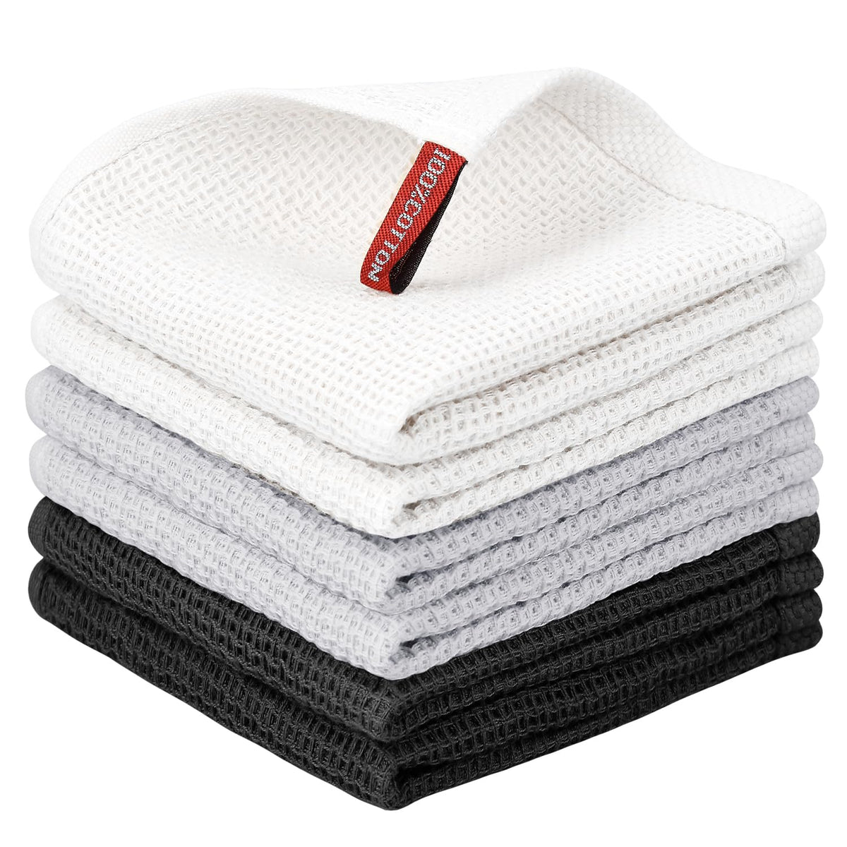 Nialnant 6 Pack Kitchen Towels and Dishcloths Sets,100% Cotton Soft Absorbent Quick Drying Dish Towels for Kitchen,Washing Dishes,12x12 Inches, Multi Color