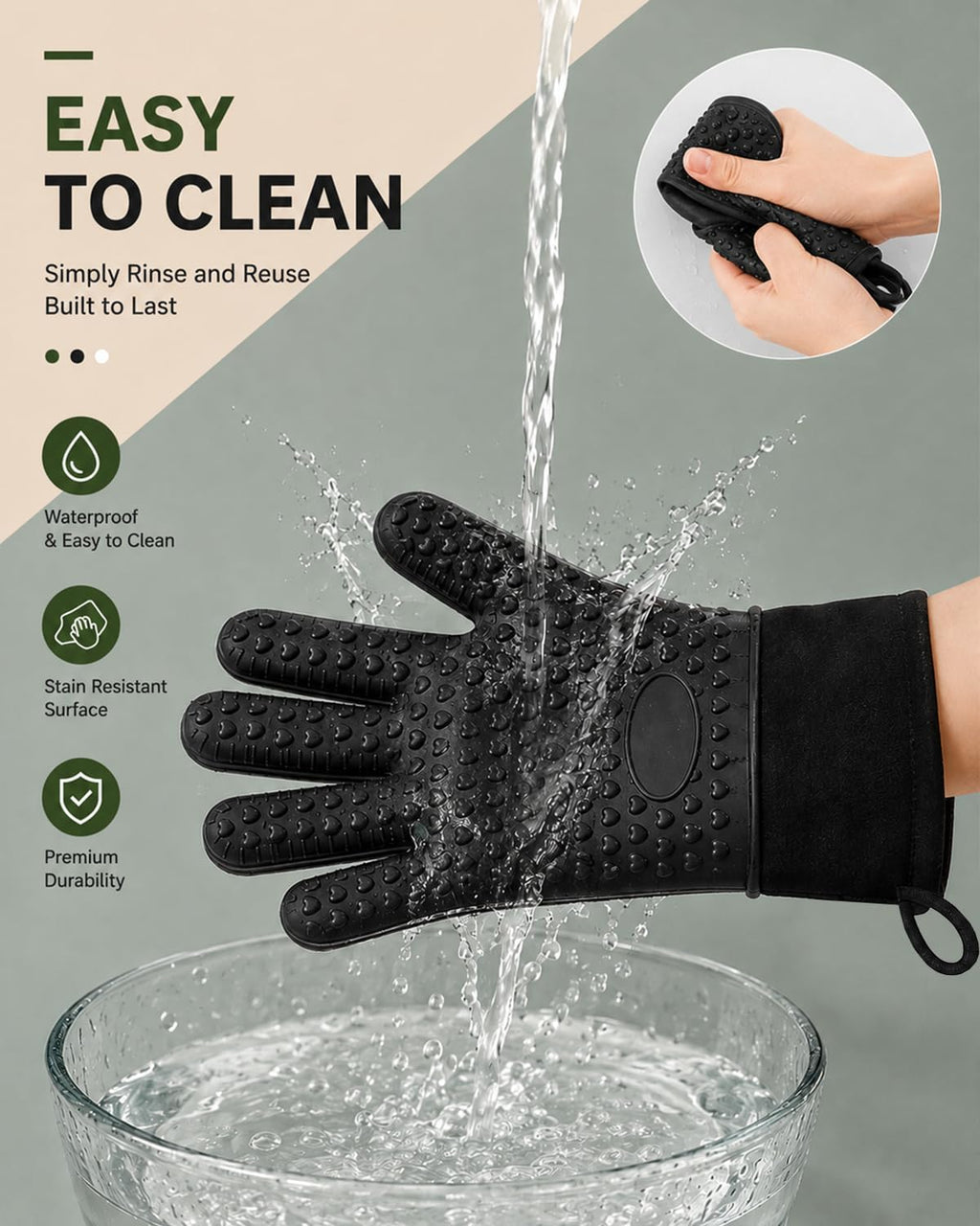 Silicone Oven Mitts with Fingers, 13.6" Oven Gloves for Baking, Cooking