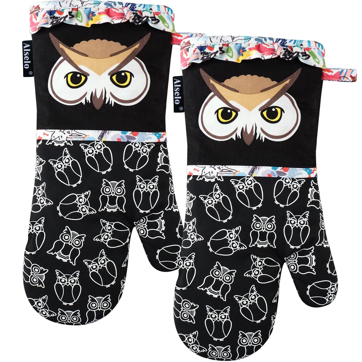 Alselo Oven Mitts 1 Pair, Silicone Printed Kitchen Mittens,7"x13.5"