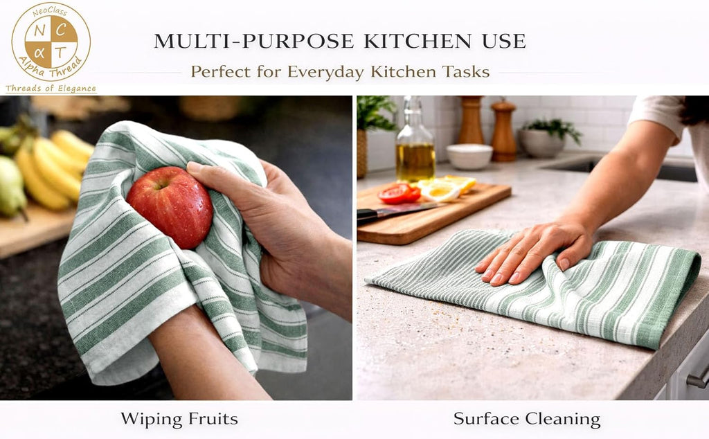 Pack of 6 Cotton Kitchen Towels Set, Dish Towels, Cleaning Rags, Kitchen Dish Cloths for Washing Dishes, Cotton Cleaning Cloths, Ultra Soft, Lightweight & Quick Dry, Flat Weave, 28"x18" (Olive & Gray)