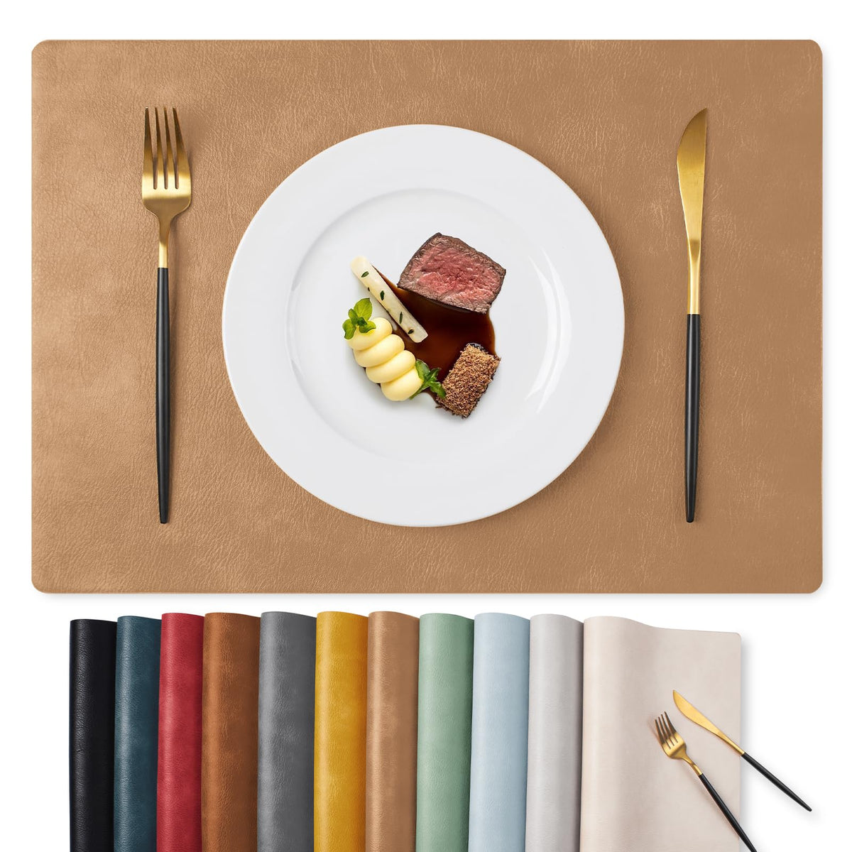 MOSAYT Vinyl Faux Leather Placemats, Set of 8, Reddish Brown