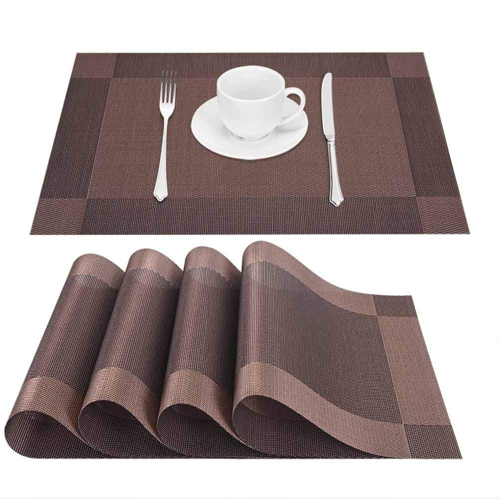 GIVERARE Placemats Set of 4, Heat-Resistant Woven Vinyl Placemat, Non-Slip Washable PVC Table Mat, Easy to Clean Premium Plastic Mats for Dining, Kitchen Table (Turquoise)