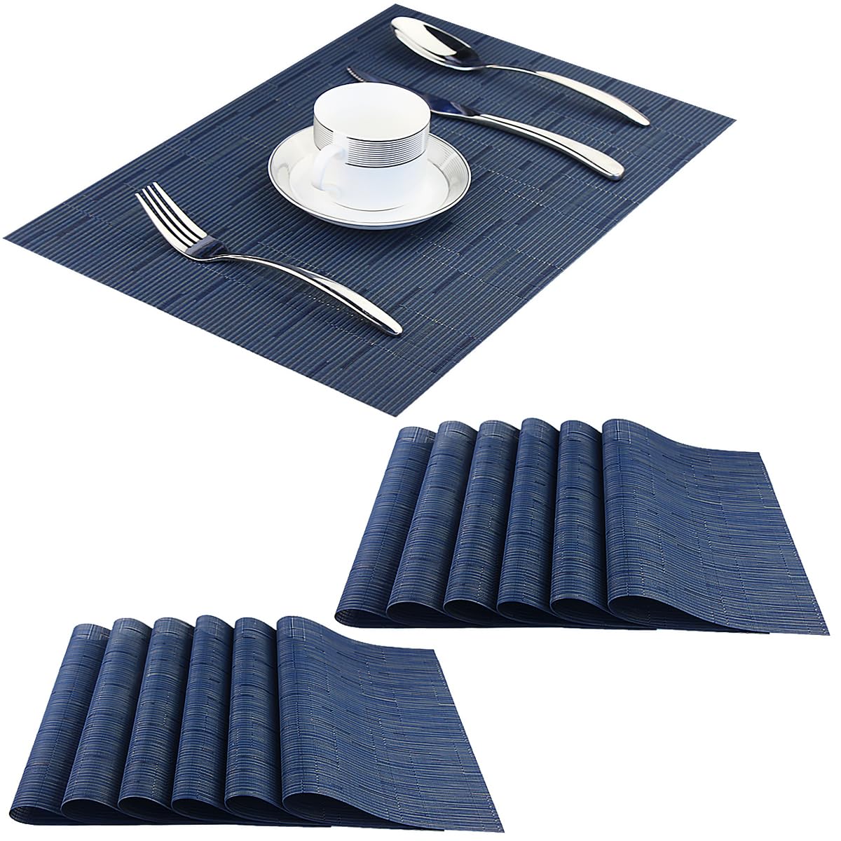 PIGCHCY Placemats,Washable Vinyl Woven Table Mats,Elegant Durable Placemats for Dining Table Set of 4 (18 x 12 inches, Navy Blue)
