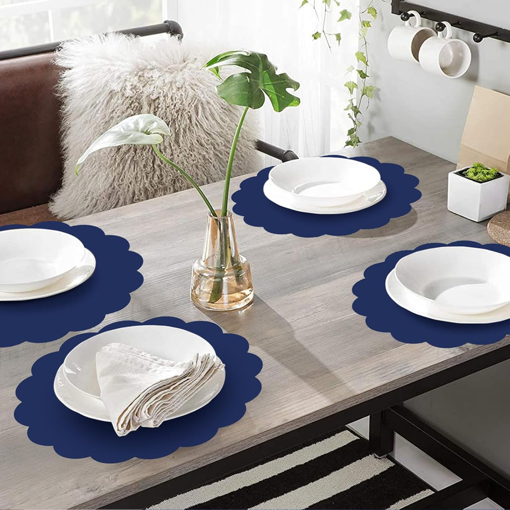 60 Pcs Navy Blue Paper Placemats, 13.5 Inch Disposable Scalloped Place Mat