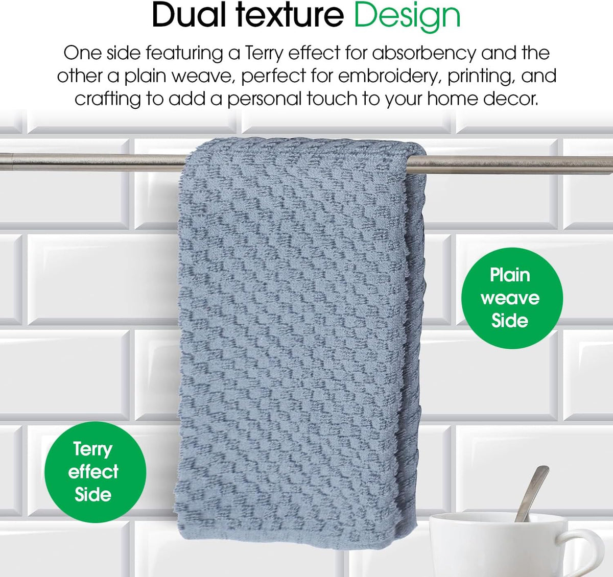 DG Collections Terry Kitchen Towels, 400 GSM 100% Cotton Dish Towels Set of 8, 15 x 25 Inch, Highly Absorbent Kitchen Towels for Drying Dishes and Cleaning - Smoke Grey