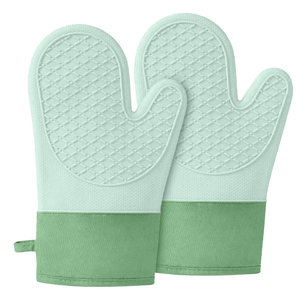 Silicone Oven Mitts，Heat Resistant up to 500°F, Oven Gloves with Soft Lining, Non-Slip Kitchen Essentials, Kitchen Gadgets, Apartment Essentials, Great Gift for Cooking (green-1pair)