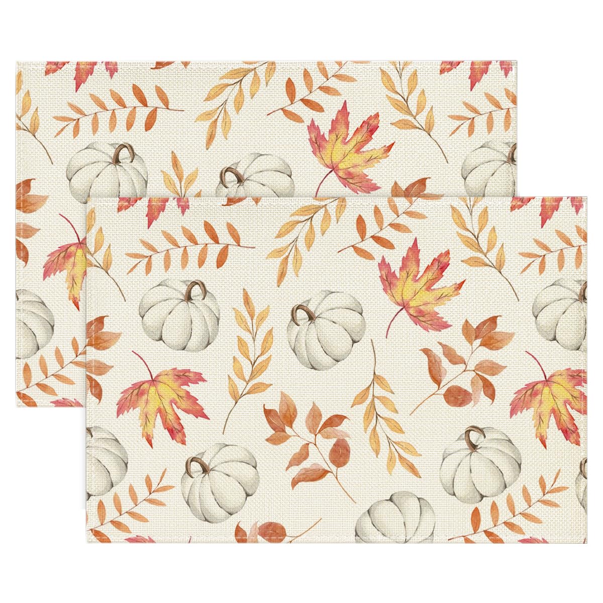 Artoid Mode Orange Pumpkins Fall Maple Leaves Round Fall Placemats Set of 4, 14 Inch Seasonal Autumn Round Table Mats for Dining Decoration