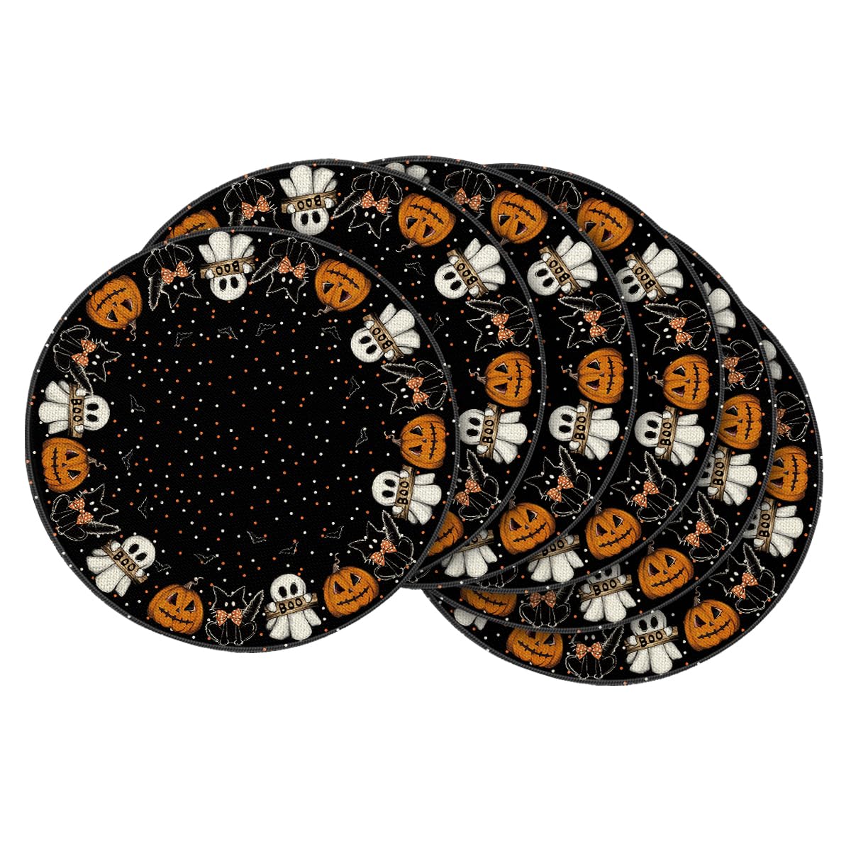 Artoid Mode Ghost Cat Halloween Round Placemats Set of 4-14 Inch