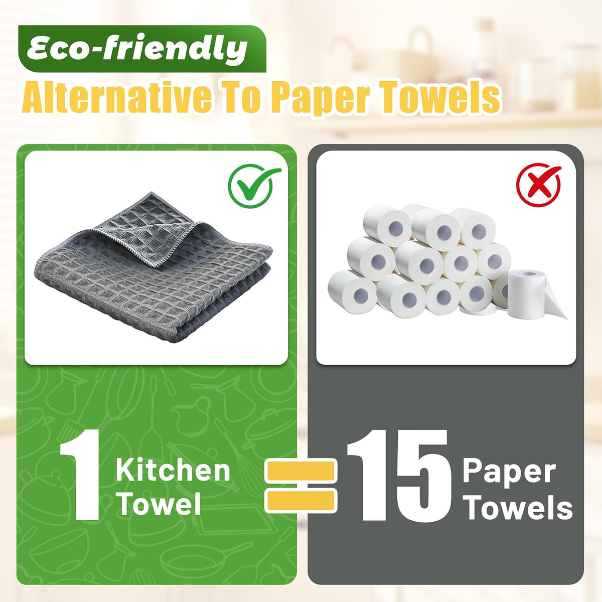 Kitchen Towels 6-Pack Cotton Waffle Weave Dish Cloths 12 x 12 Cleaning Rags