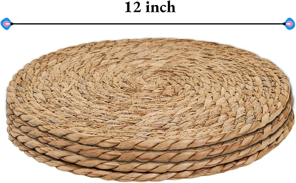 Round Woven Placemats Set of 4, 12" Boho Rattan Placemats Natural Hand-Woven Place Mats Table Decor, Chargers for Dinner Plates, Farmhouse Place Mats, Wicker Table Mats for Dining Table, Home