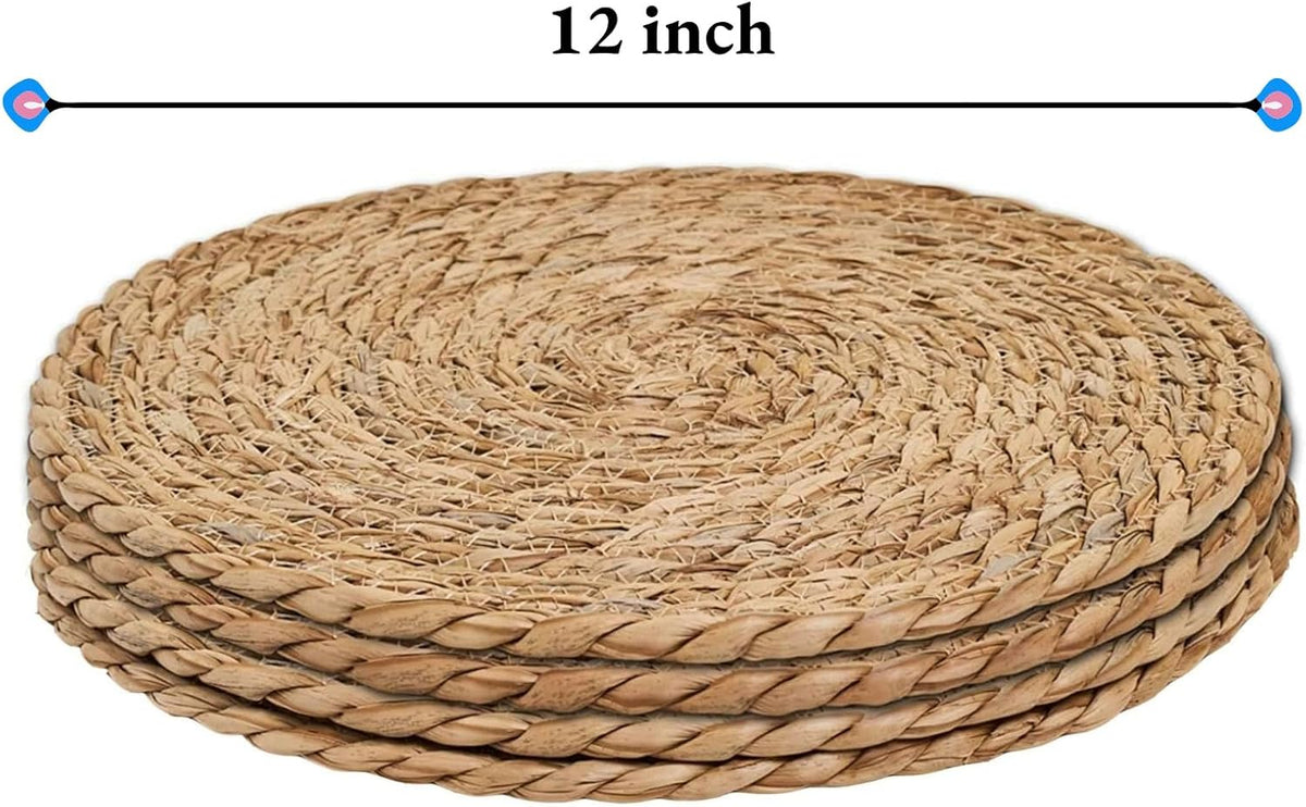 Round Woven Placemats Set of 4, 12" Boho Rattan Placemats Natural Hand-Woven Place Mats Table Decor, Chargers for Dinner Plates, Farmhouse Place Mats, Wicker Table Mats for Dining Table, Home