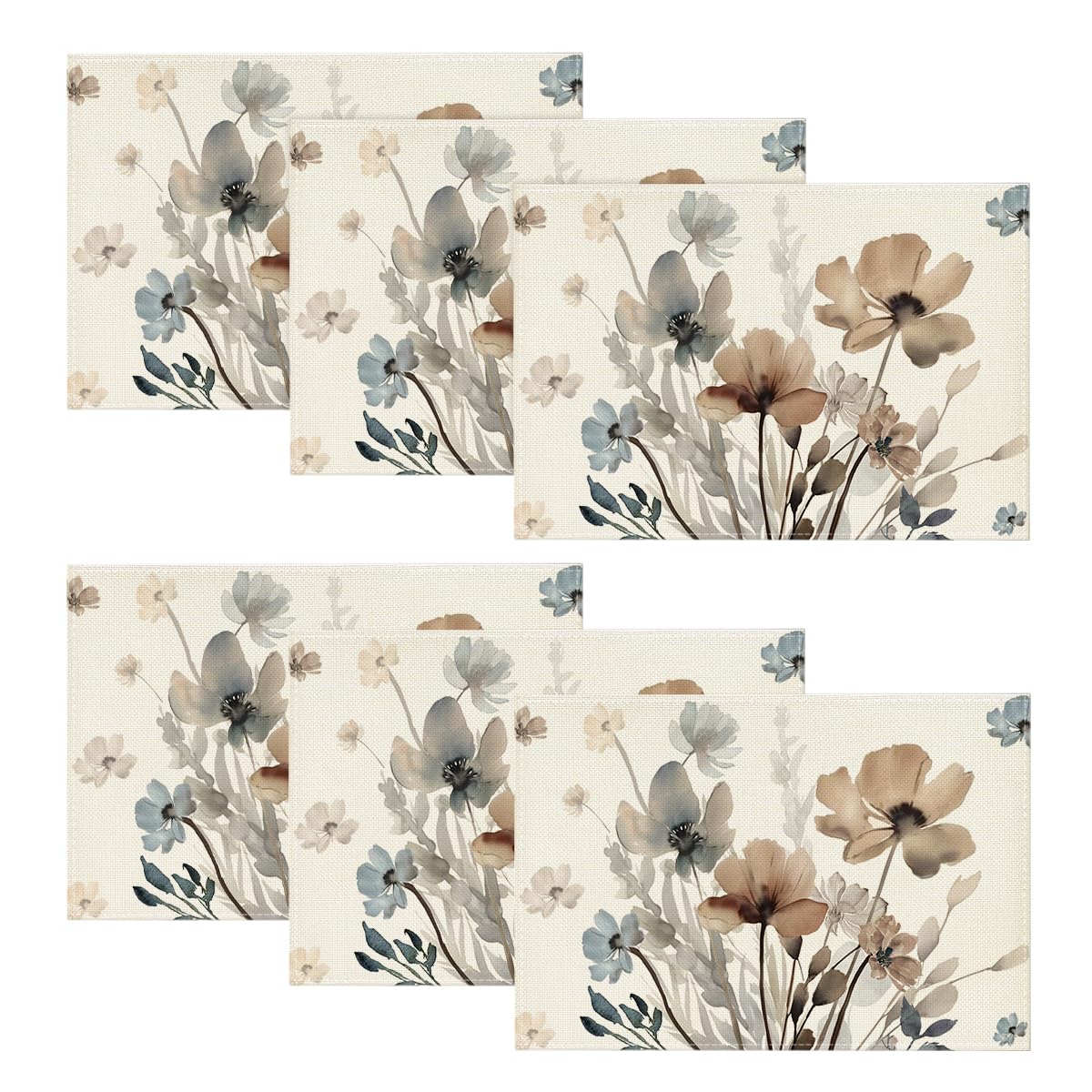 Artoid Mode Brown Poppy Floral Round Table Wedge Placemats Set of 4, Seasonal Kitchen Dining Table Decoration for Indoor Party Home