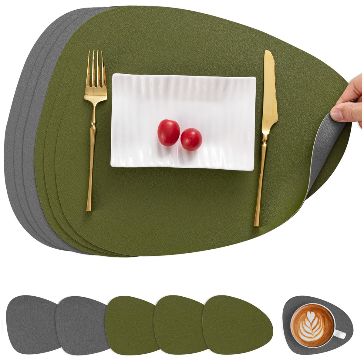 Myir JUN Placemats Set of 4 Faux Leather Placemats with Coasters