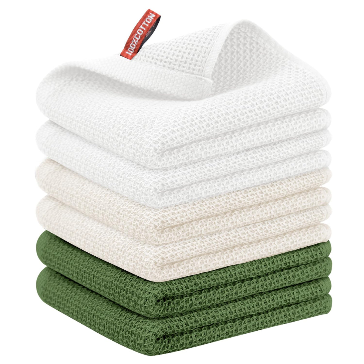 Nialnant 6 Pack Kitchen Towels and Dishcloths Sets,100% Cotton Soft Absorbent Quick Drying Dish Towels for Kitchen,Washing Dishes,12x12 Inches, Multi Color