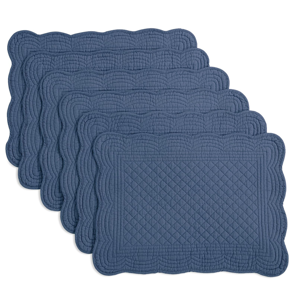 HOMBYS Quilted Placemats Set of 6 Washable-13x18 inches Rectangular Placemats for Kitchen Table-100% Cotton Fabric Rectangular Table Mats, (Light Blue)