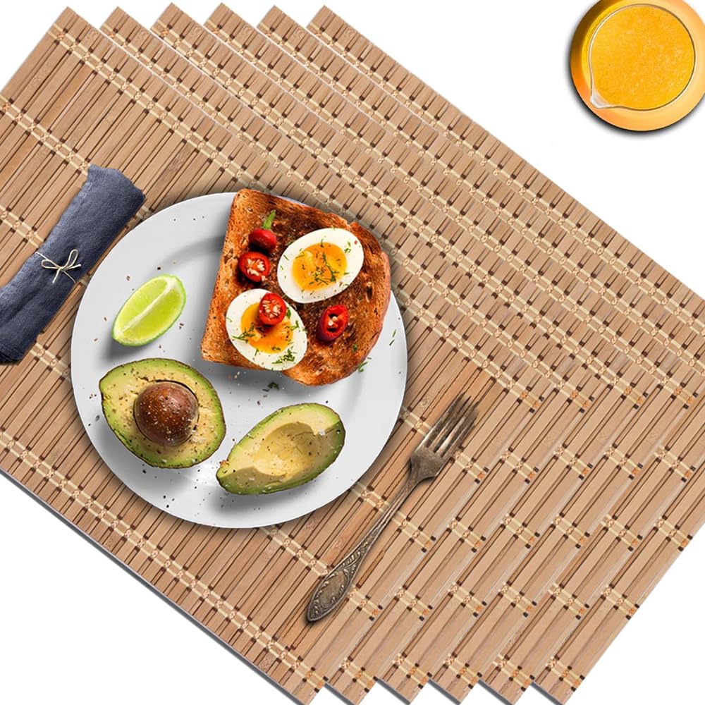 NETEHA Natural Bamboo Placemat-12 Pack- Set of Wooden Square Placemats
