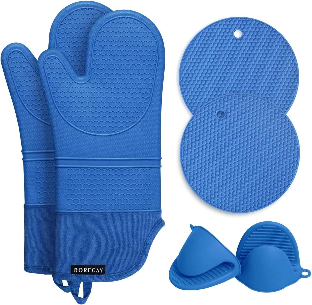 RORECAY Silicone Oven Mitts and Pot Holders Sets, Gloves for Kitchen, Beige