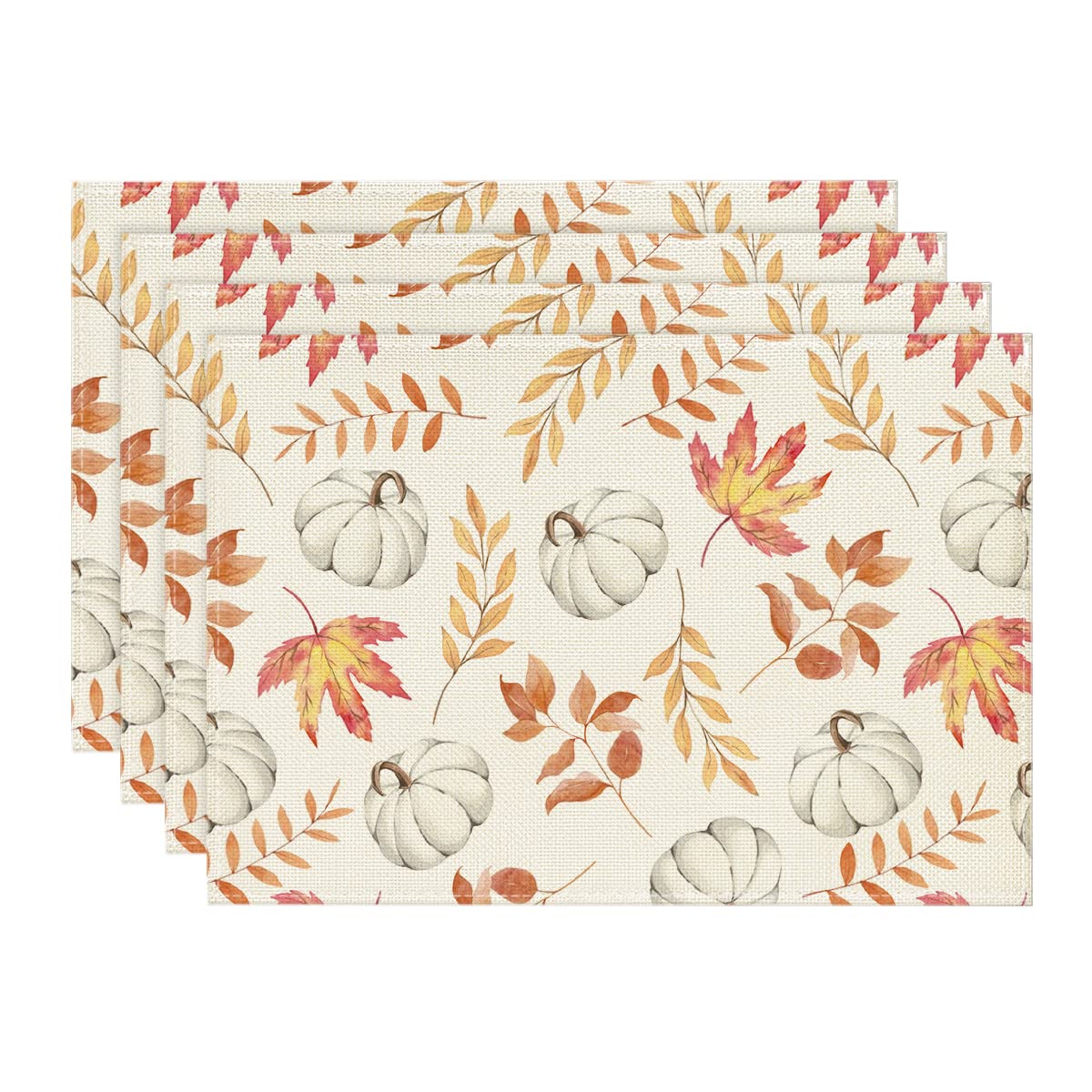 Artoid Mode Orange Pumpkins Fall Maple Leaves Round Fall Placemats Set of 4, 14 Inch Seasonal Autumn Round Table Mats for Dining Decoration