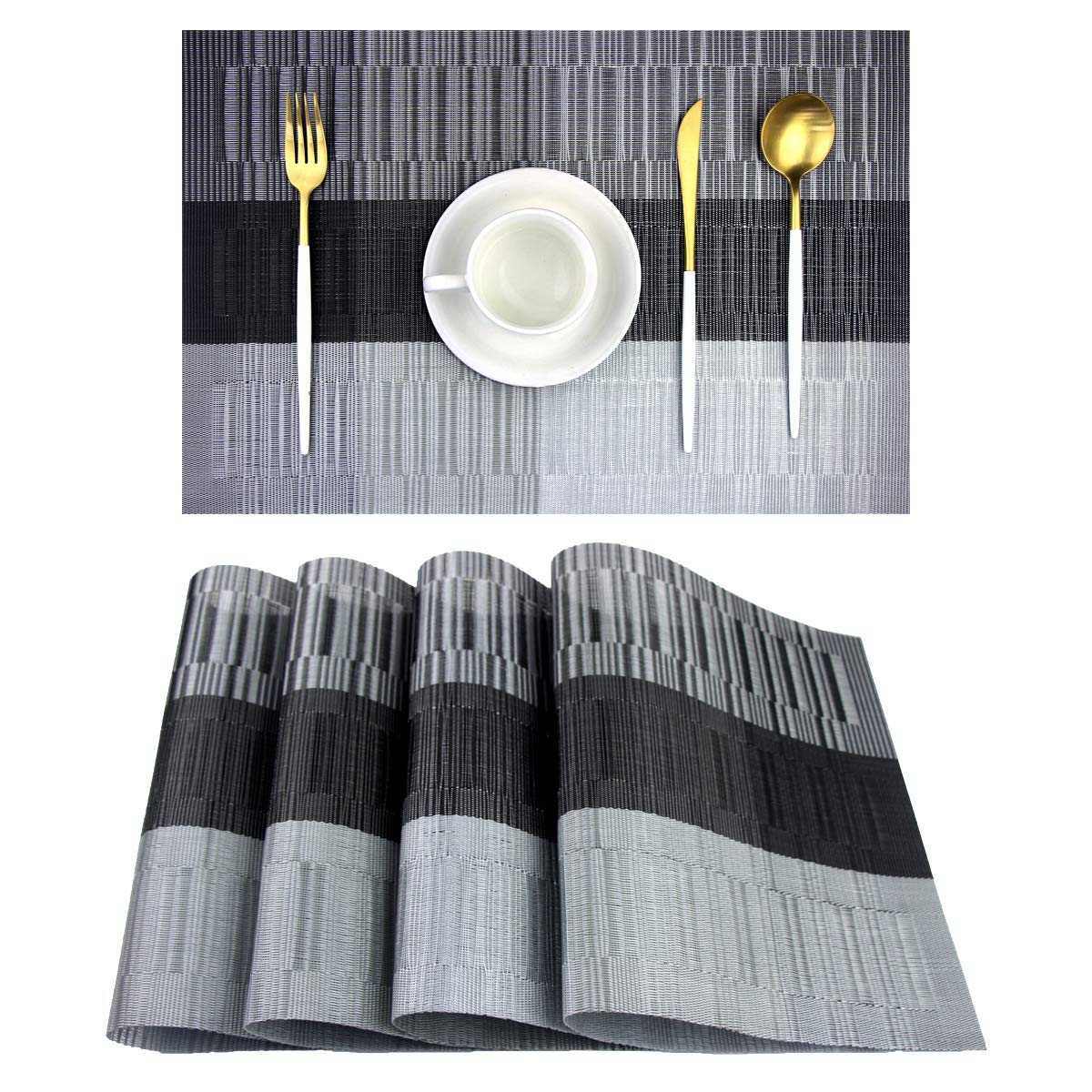 PIGCHCY Placemats,Washable Vinyl Woven Table Mats,Elegant Durable Placemats for Dining Table Set of 4 (18 x 12 inches, Navy Blue)