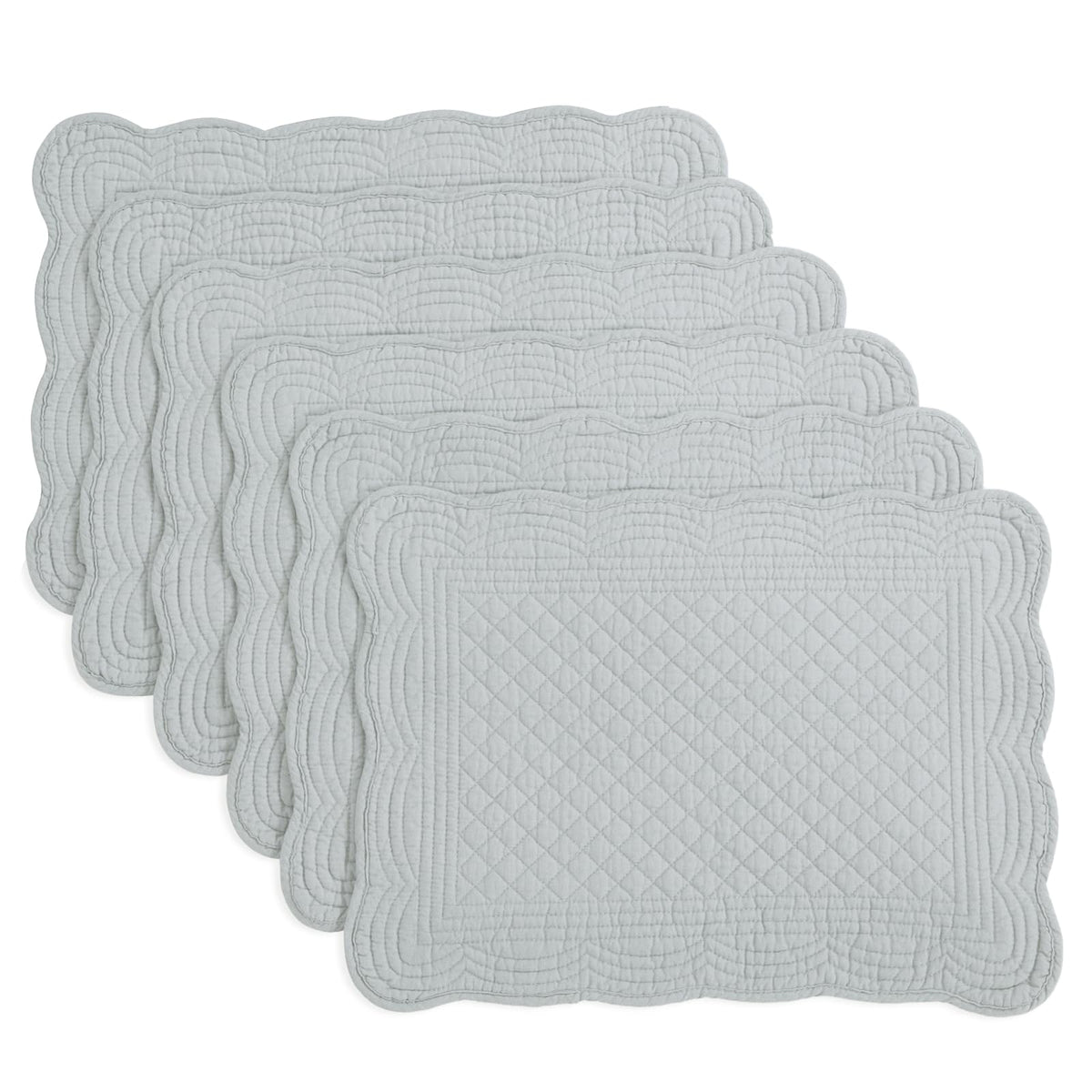 HOMBYS Quilted Placemats Set of 6 Washable-13x18 inches Rectangular Placemats for Kitchen Table-100% Cotton Fabric Rectangular Table Mats, (Light Blue)