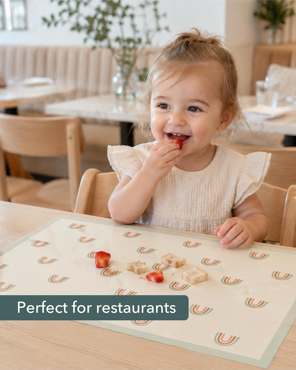 Hippypotamus Disposable Placemats Baby - Pack of 45 BPA Free Table Toppers for Kids and Toddlers - Extra Sticky Travel Mat for Restaurant (Cream/Sage/Blush)