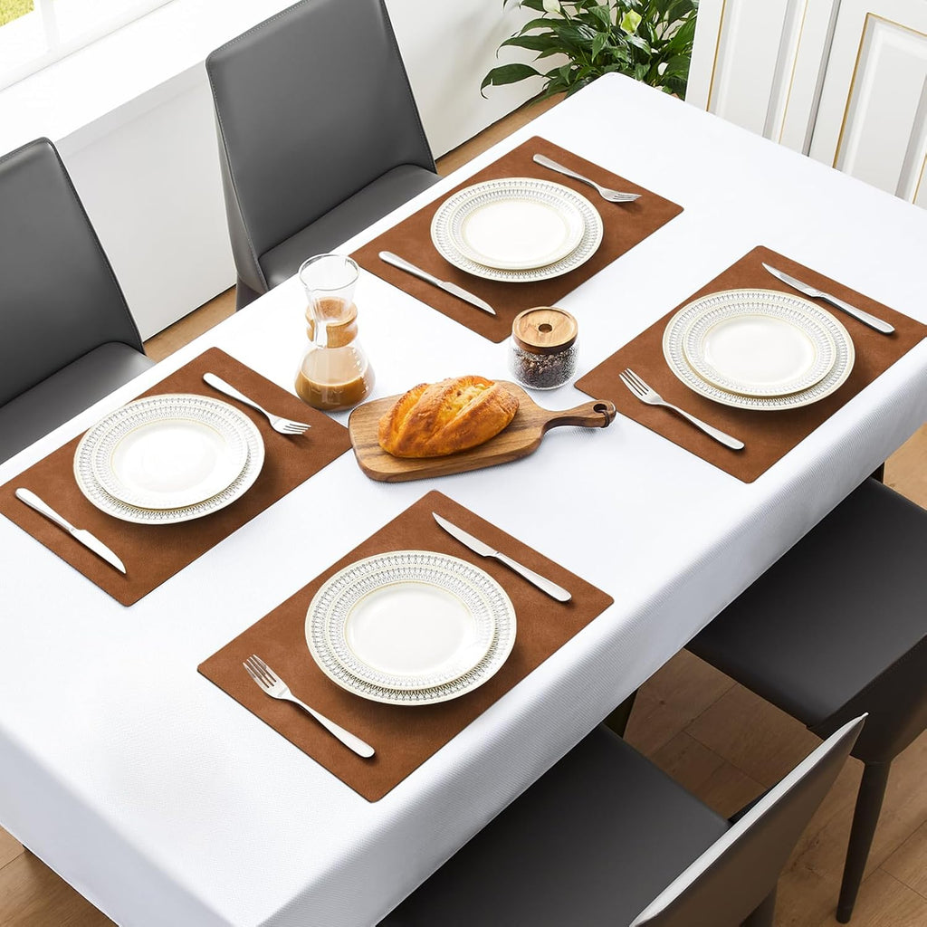 MOSAYT Vinyl Faux Leather Placemats, Set of 8, Reddish Brown