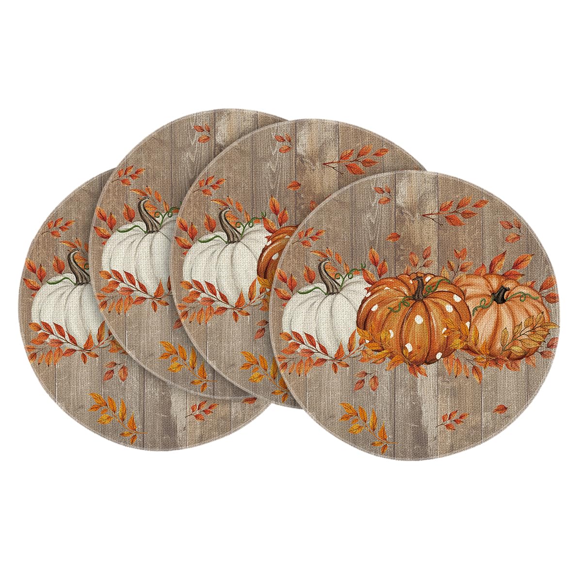 Artoid Mode Pumpkins Eucalyptus Leaves Fall Placemats Set of 4, 12x18 Inch Autumn Thanksgiving Harvest Vintage Table Mat for Party Dining Decoration