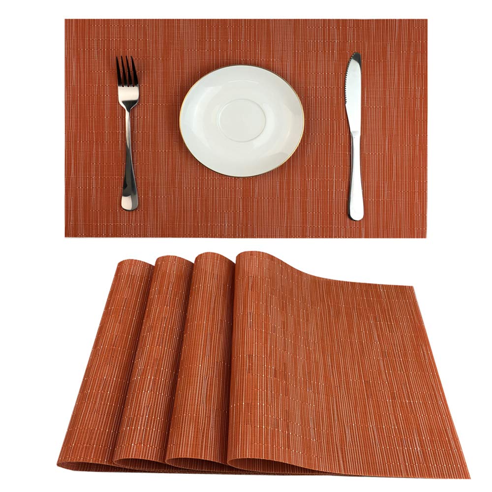WAZAIGUR Placemats Set of 6 for Dining Table, 17.7" x 11.8", Orange