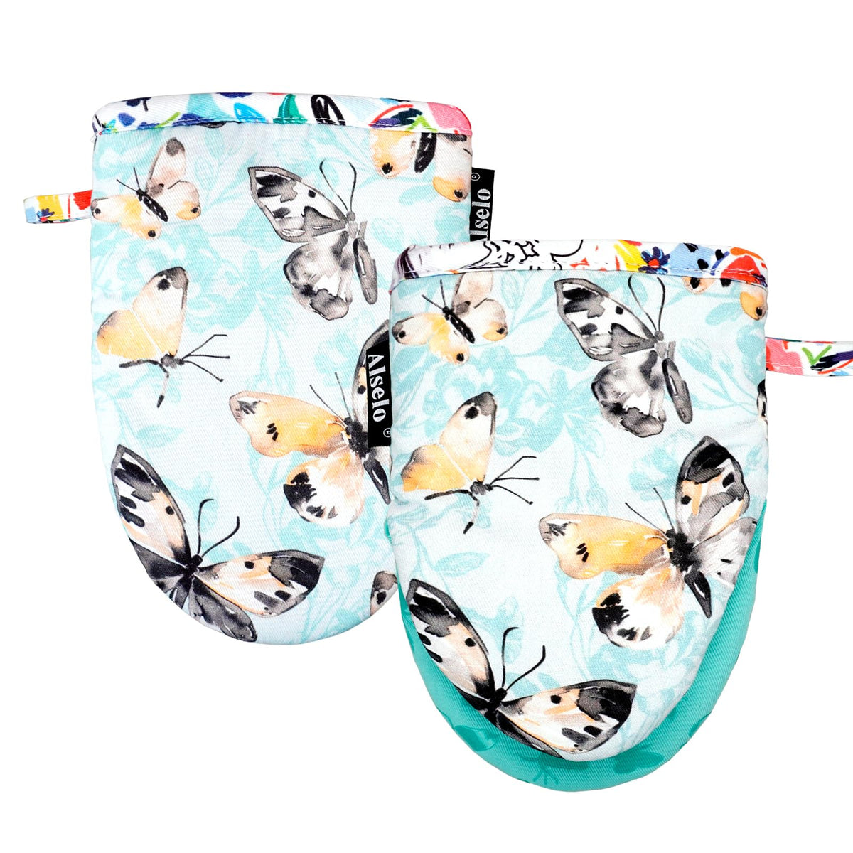 Alselo Oven Mitts 1 Pair, Silicone Printed Kitchen Mittens,7"x13.5"