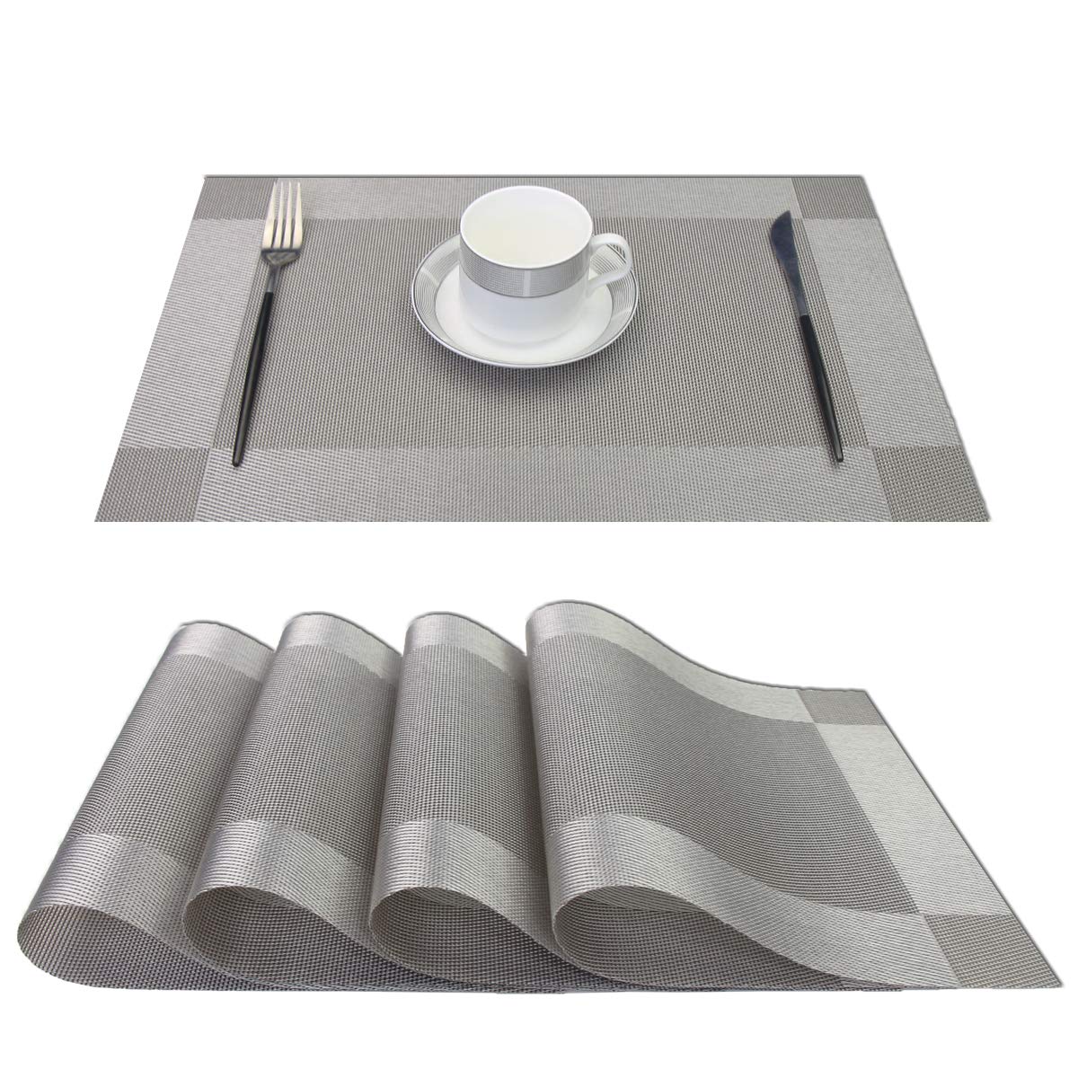 PIGCHCY Place Mats Heat-Resistant Non Slip Placemats Easy Wipe Clean Table Mats Woven Vinyl Placemats for Dining Table(Set of 6, Brown)