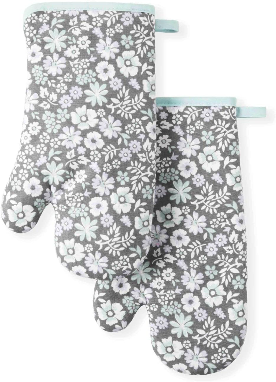 Martha Stewart Succulents Oven Mitt 2-Pack Set, Green, 7"x13"