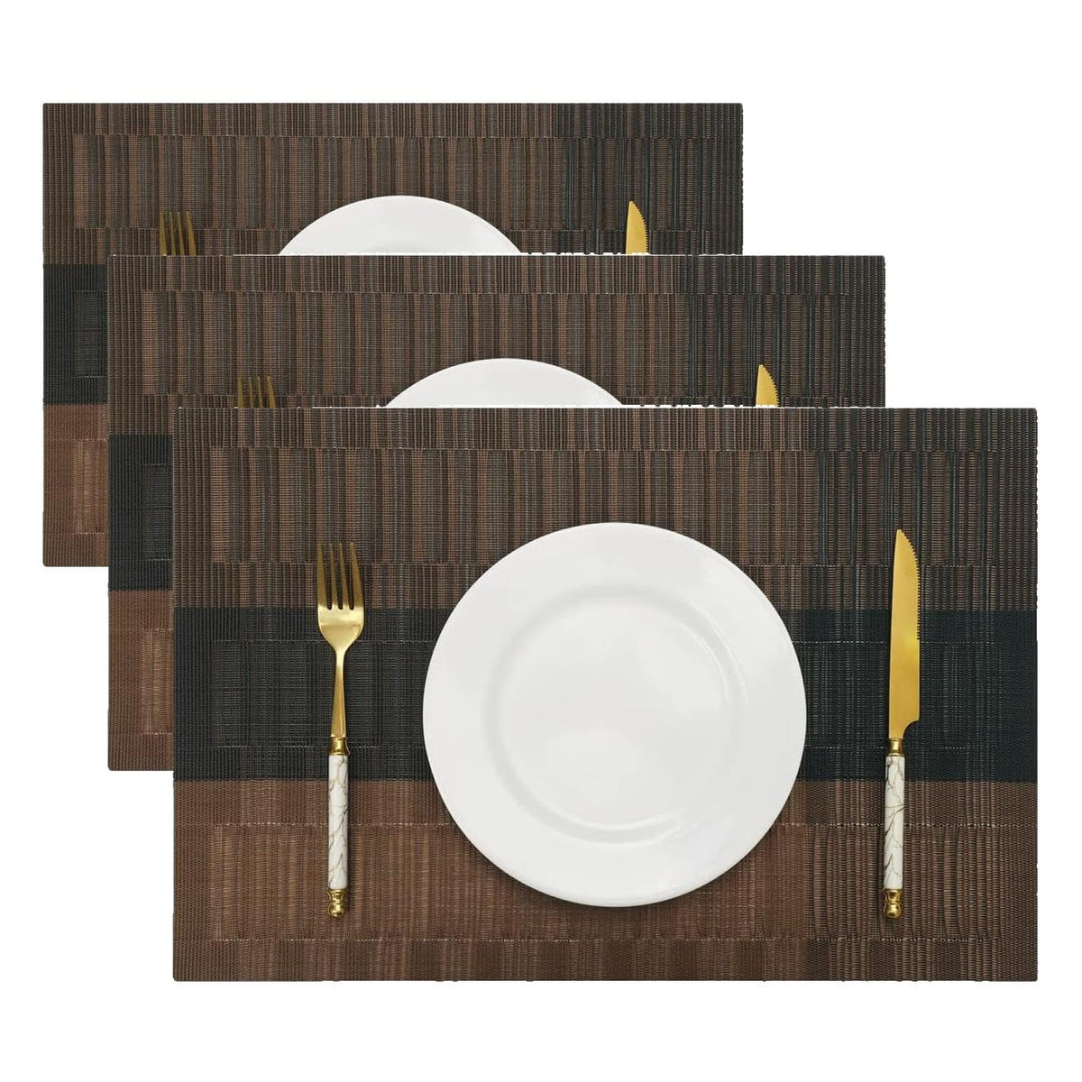 HeloHo Black Placemats Set of 4 Heat-Resistant Washable Place Mats Non-Slip Vinyl Woven Table Mats Wipeable Placemat for Kitchen Dining Table Decoration Indoor Outdoor