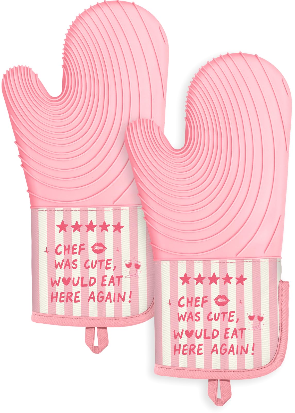 Slohif Long Silicone Oven Mitts Heat Resistant for Women - 2 Pcs Flowers 100% Cotton Oven Gloves, Non-Slip and Waterproof Silicone Oven Mitts with Hanger for Baking and Cooking