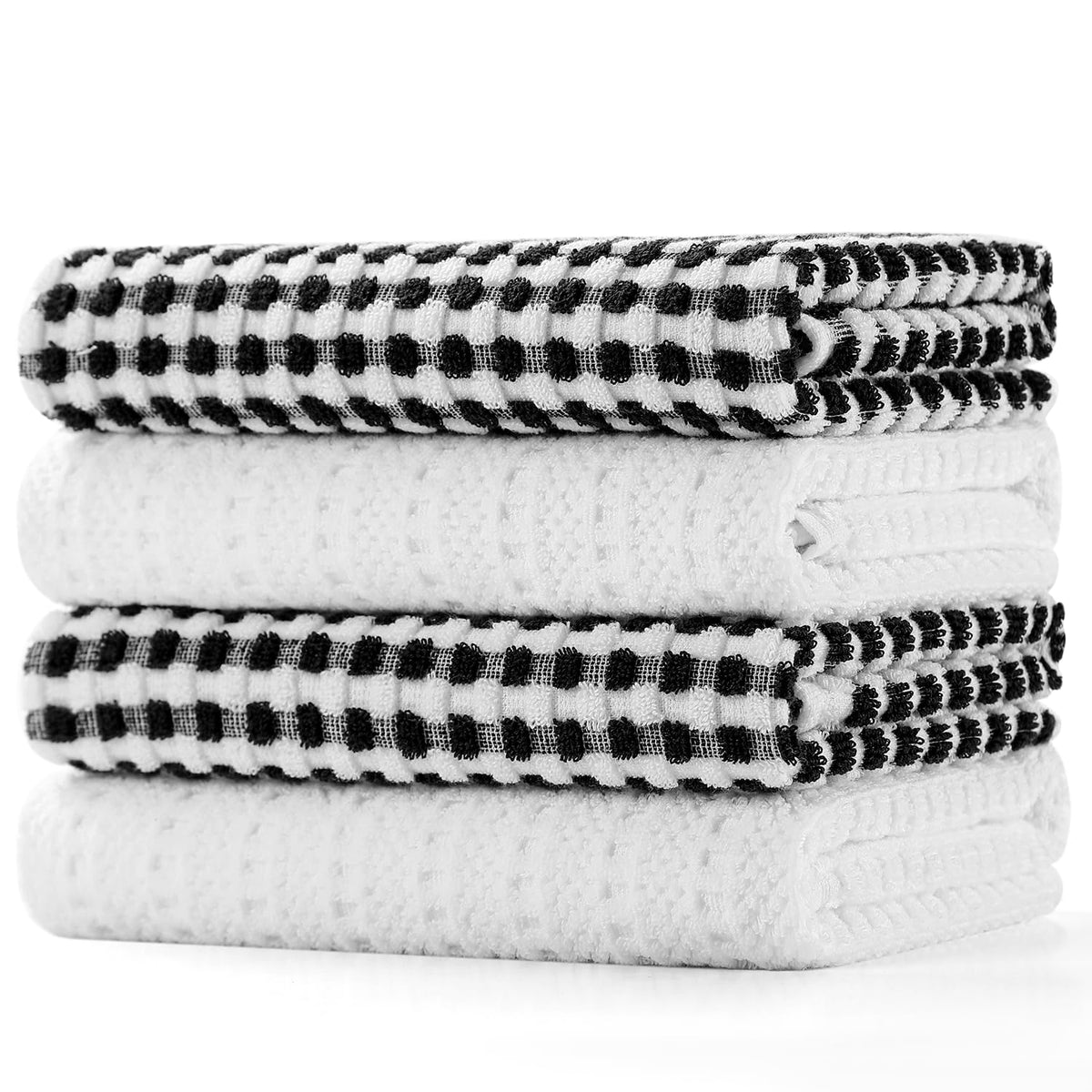SALAS Cotton Dish Towels Cloths for Kitchen Drying Dishes, Lattice Terry Kitchen Towels, Absorbent Cloths with Hanging Loop, 16‘’ x 26‘’, 4 Packs, Wine Red and Black