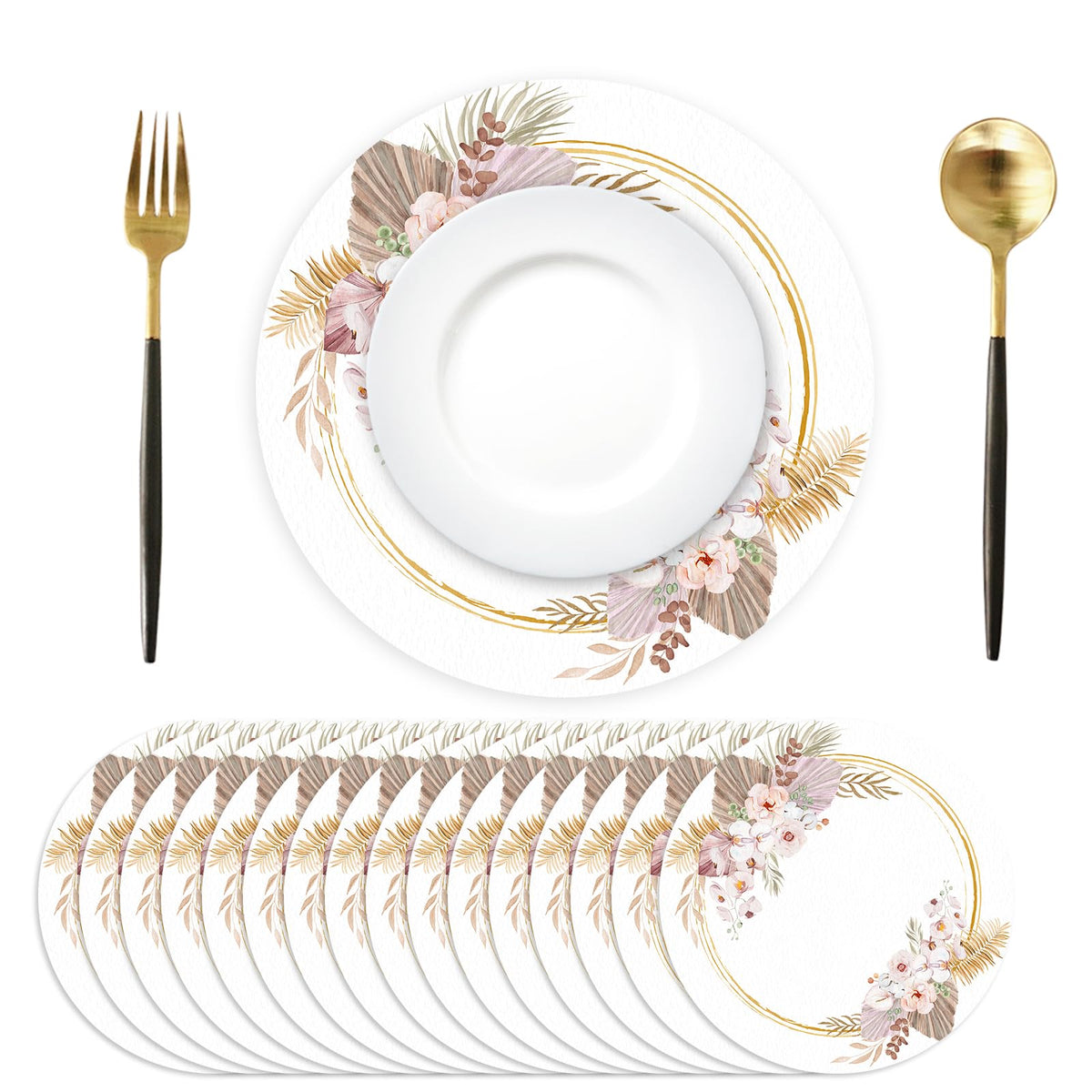 100 Pack Paper Placemats Disposable Pink Floral Wedding Disposable Placemats 13.7 Inch Rose Floral Round Place Mats Spring Summer Table Mats for Birthday Wedding Anniversary Bride Party Supplies