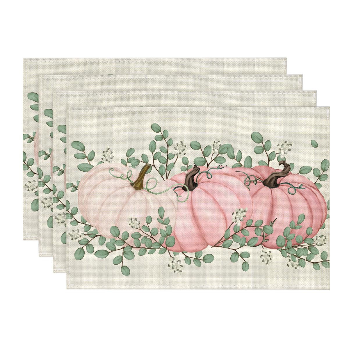 Artoid Mode Pumpkins Eucalyptus Leaves Fall Placemats Set of 4, 12x18 Inch Autumn Thanksgiving Harvest Vintage Table Mat for Party Dining Decoration