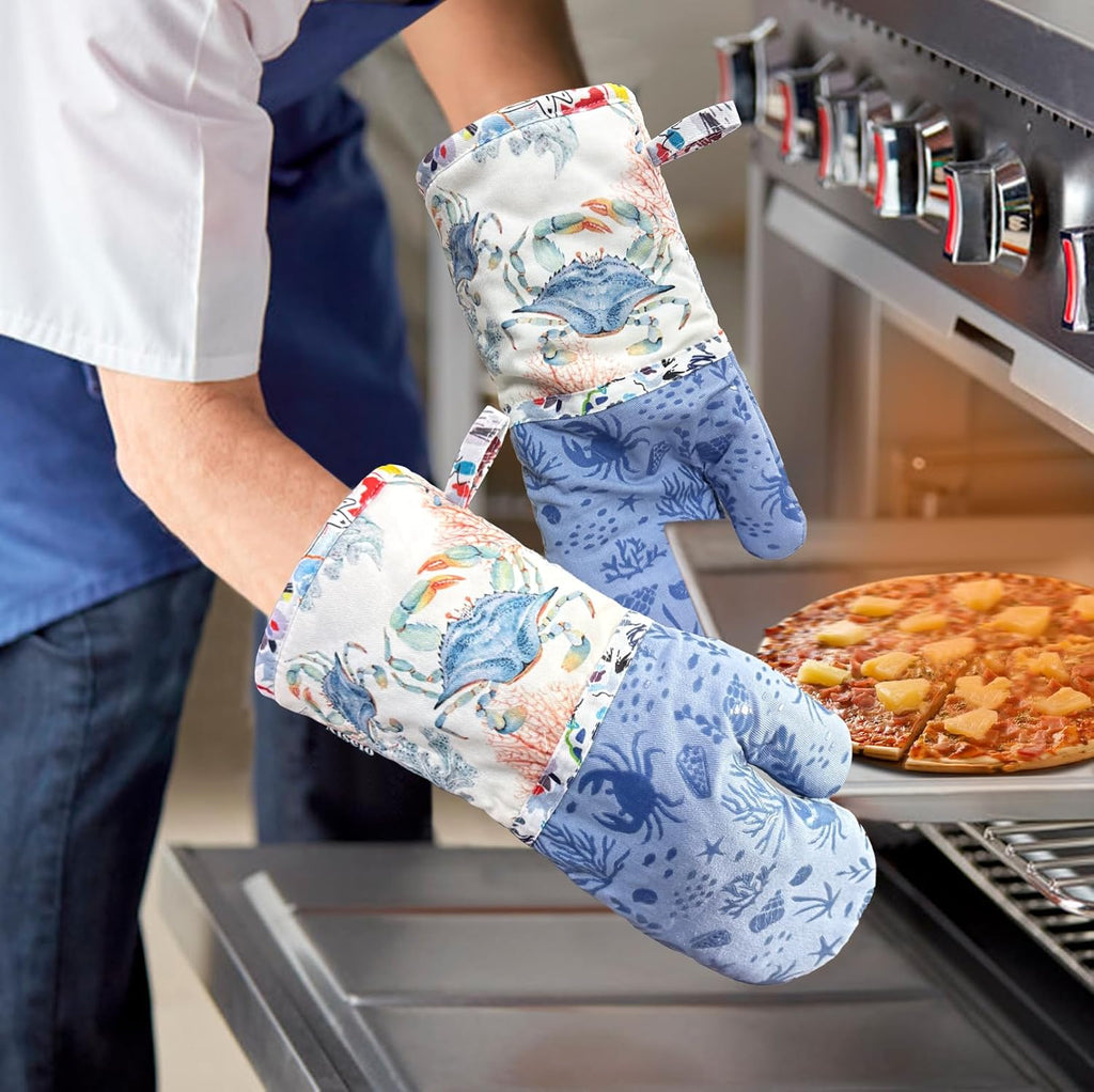 Alselo Oven Mitts 1 Pair, Silicone Printed Kitchen Mittens,7"x13.5"