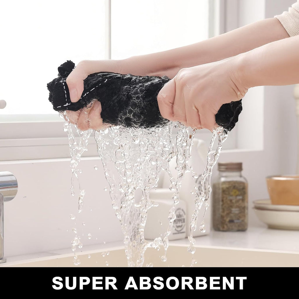 Homaxy Cotton Terry Kitchen Towels and Dishcloths Set of 8, Black