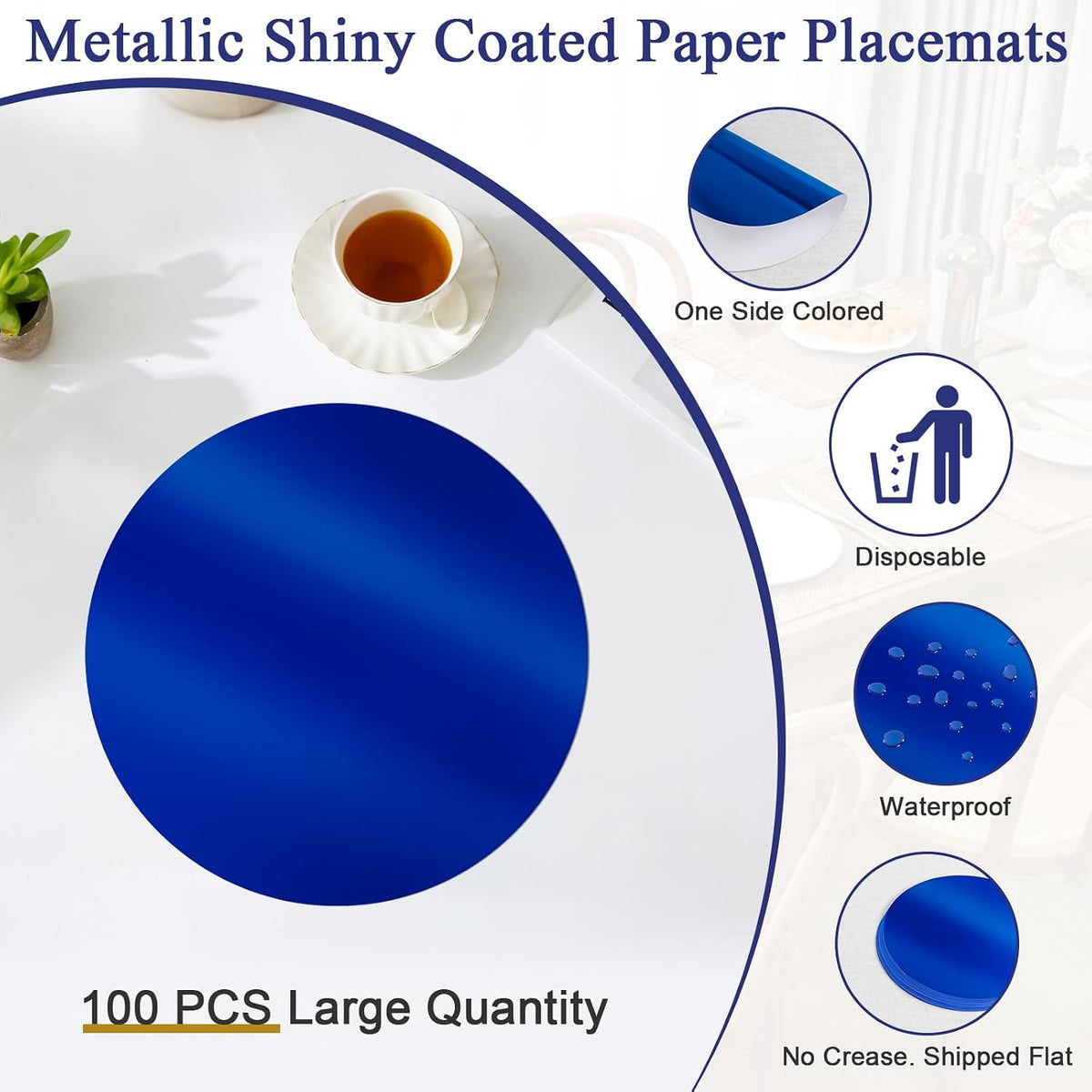 SHACOS 50Pcs Round Blue Placemats 13" Paper Place Mats Disposable