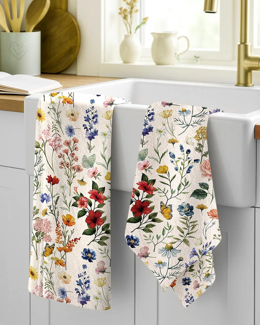 Miss Adola 150GSM Flour Sack Kitchen Towels Set of 2, Vintage Flower