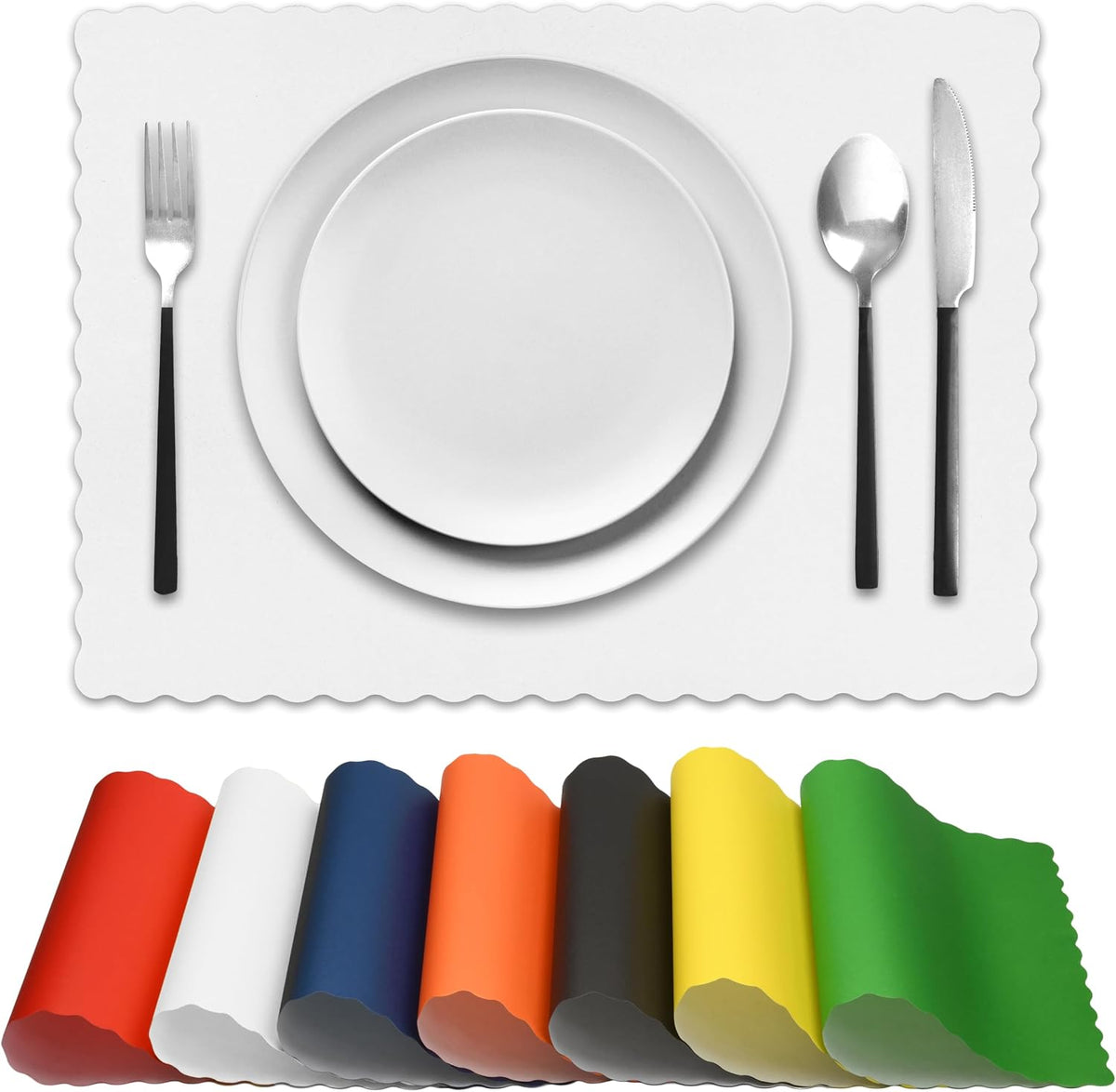 Disposable Paper Placemats – Premium, 50 Pack of White Scalloped Edge Placemats, Perfect Size 10x 14