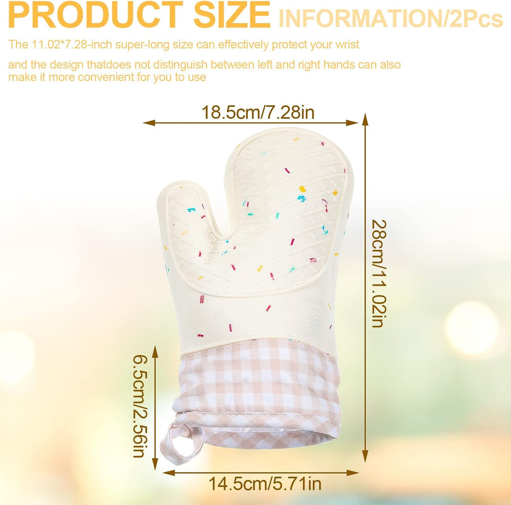 Didaey Set of 2 Silicone Oven Mitts Waterproof Shell Oven Mitts for Kitchen for Heat Resistant 500 Degrees Washable Kitchen Mittens with Cotton Lining for Cooking Baking BBQ Grilling Microwave